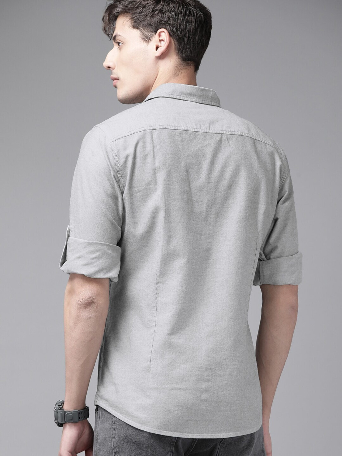 Image of Roadster Men Solid Casual Grey Shirt