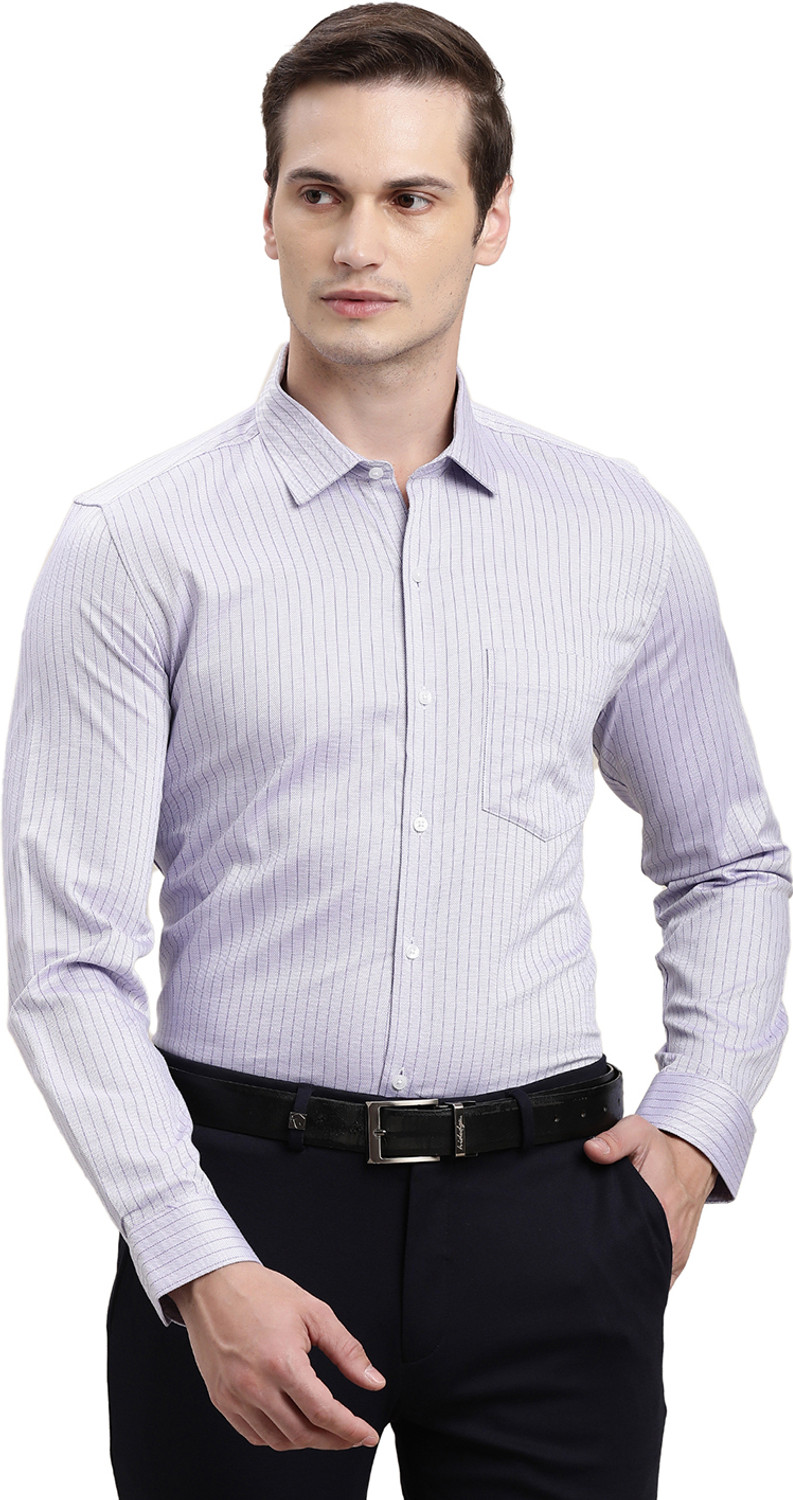 Image of TURTLE Men Striped Formal Purple Shirt