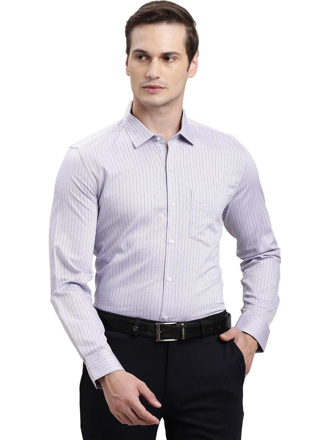 Image of TURTLE Men Striped Formal Purple Shirt
