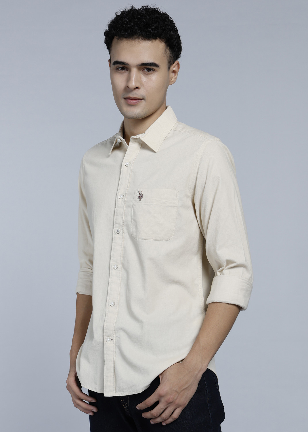 Image of U.S. Polo Assn. Denim Co. Men Solid Casual Beige Shirt