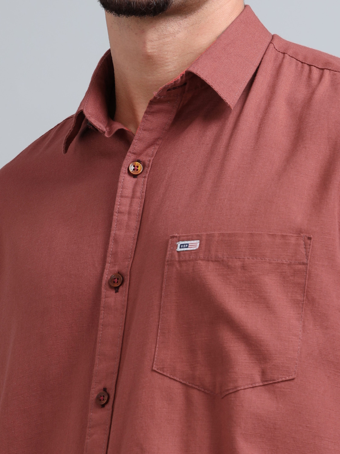 Image of U.S. Pitchers Men Solid Casual Brown Shirt
