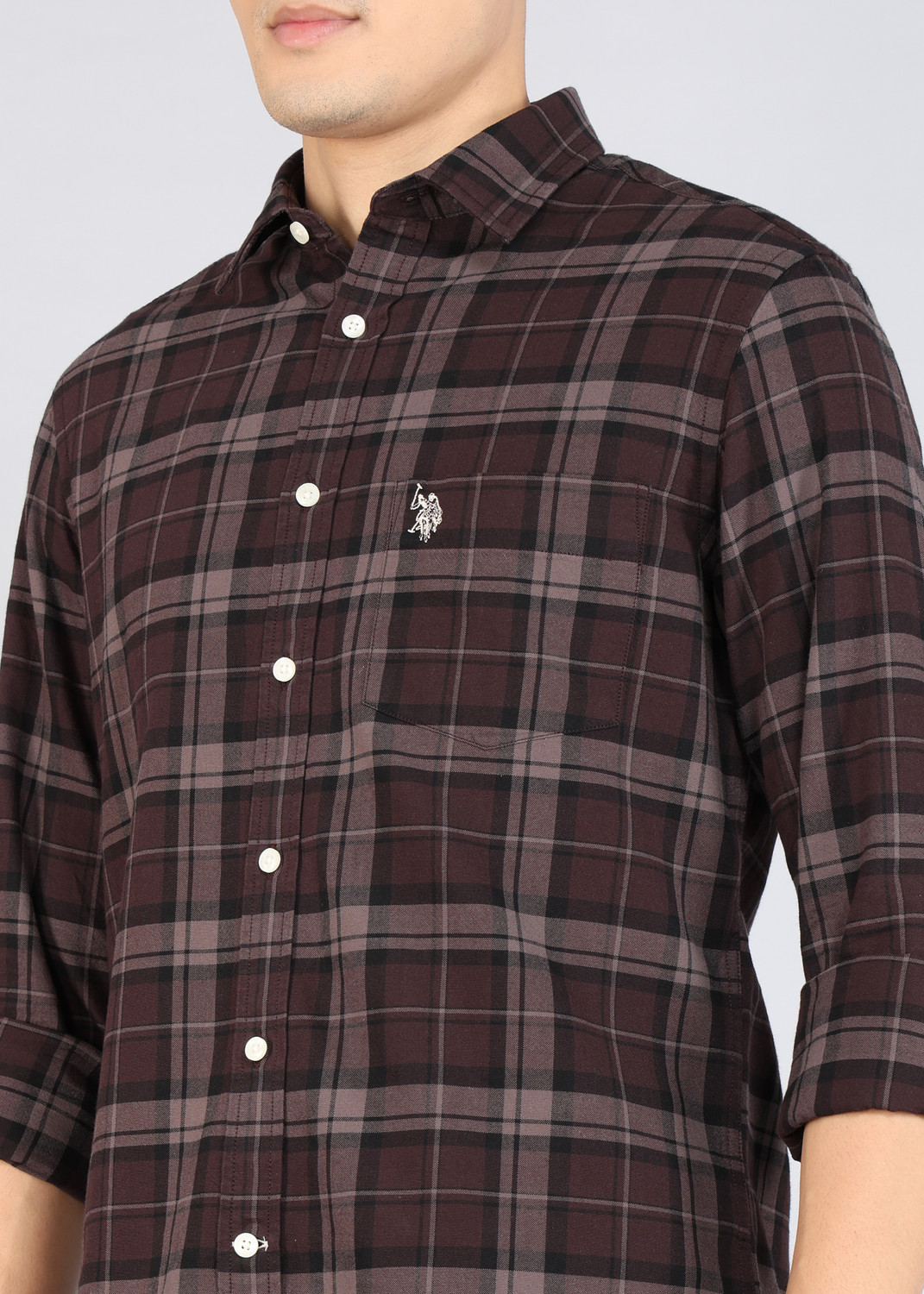 Image of U.S. POLO ASSN. Men Checkered Casual Brown Shirt