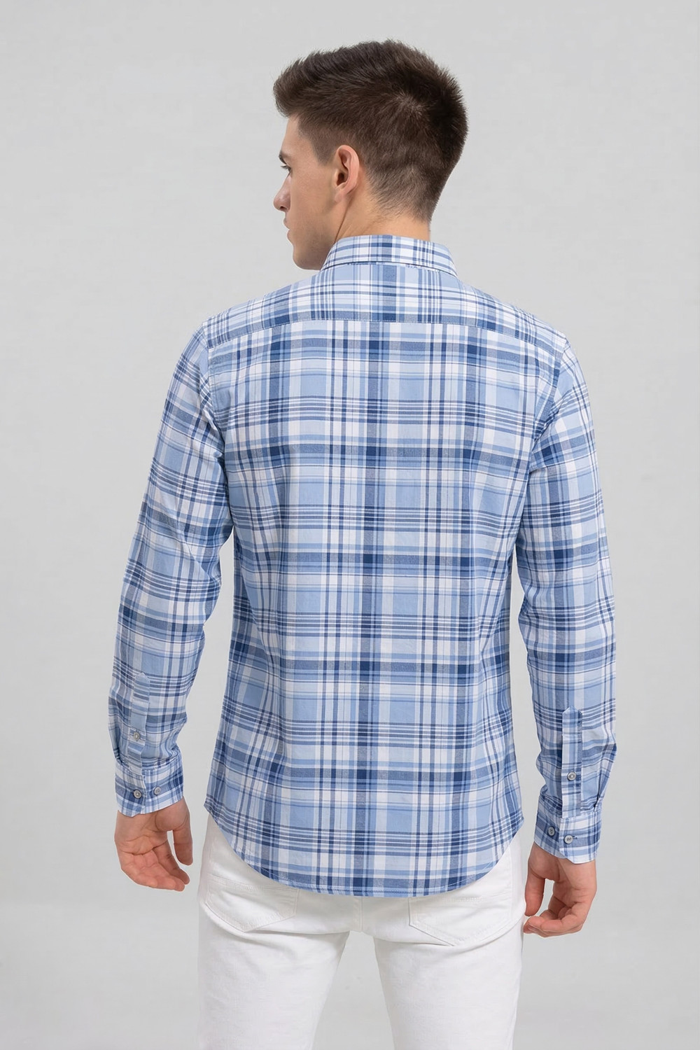 Image of R.Code by The Roadster Life Co. Men Checkered Casual Light Blue, White Shirt