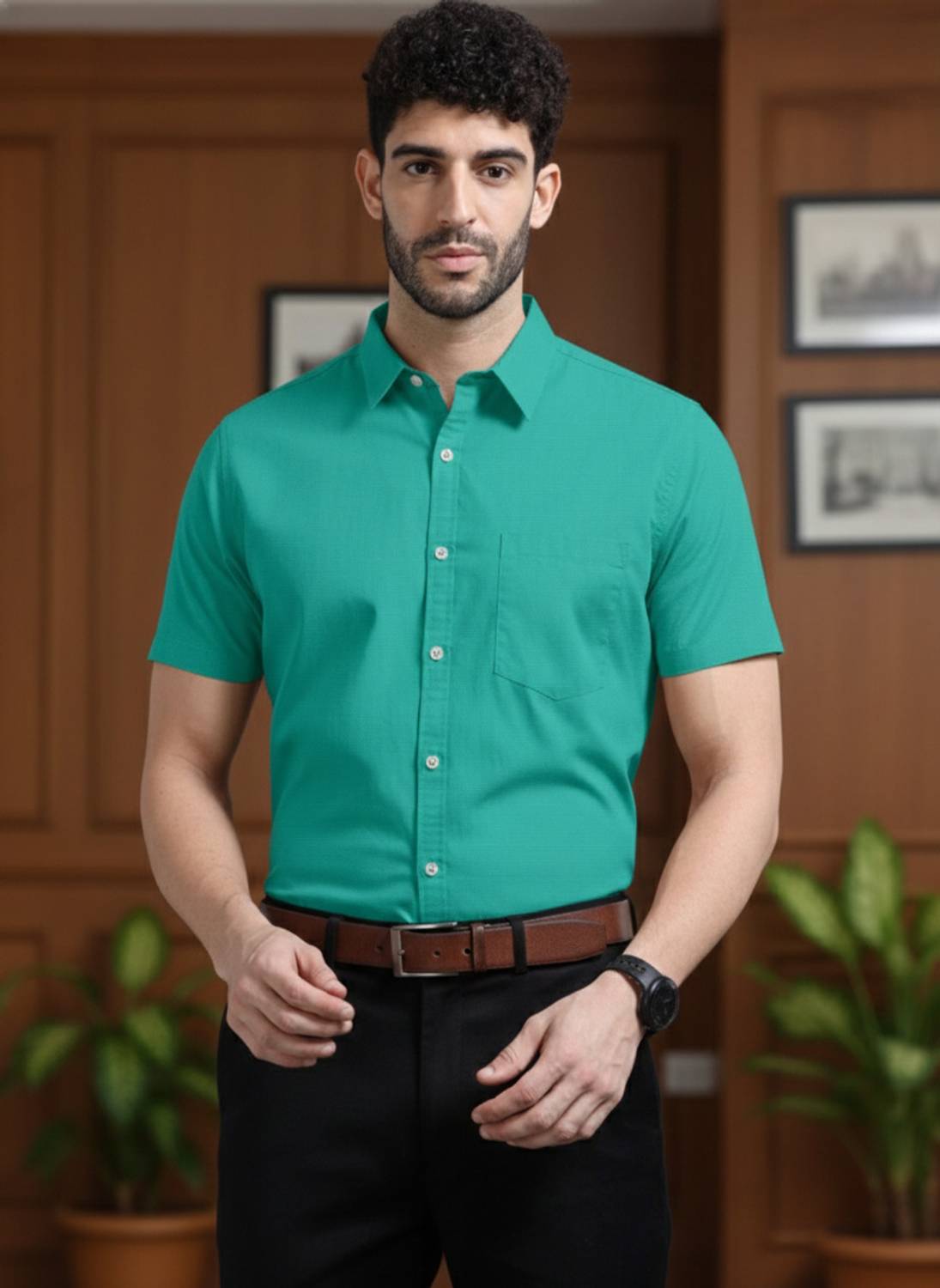 BroMiyO Men Solid Formal Light Green Shirt