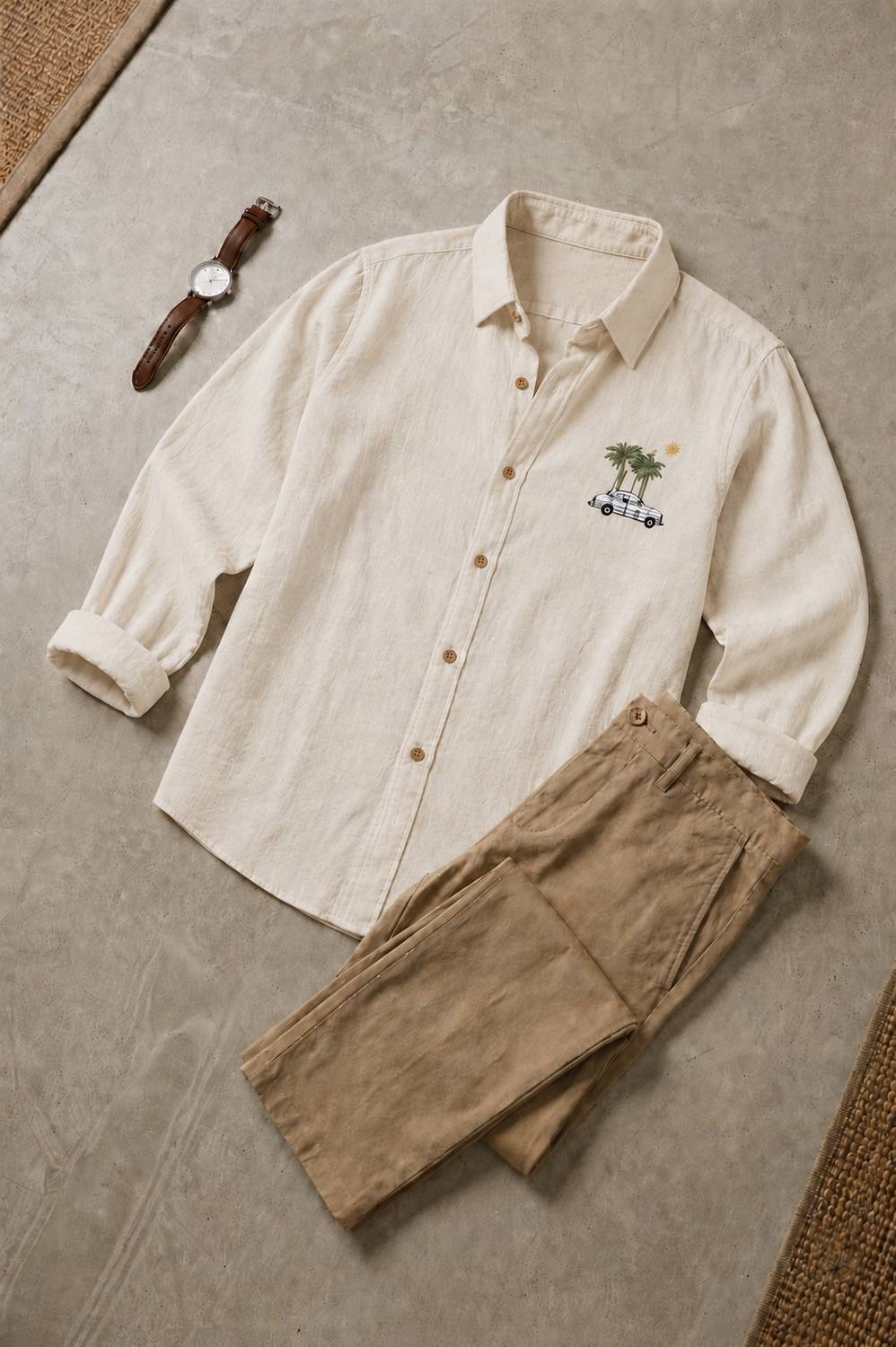 BE UNIQUE MENS Beige Casual Shirt - Image 1