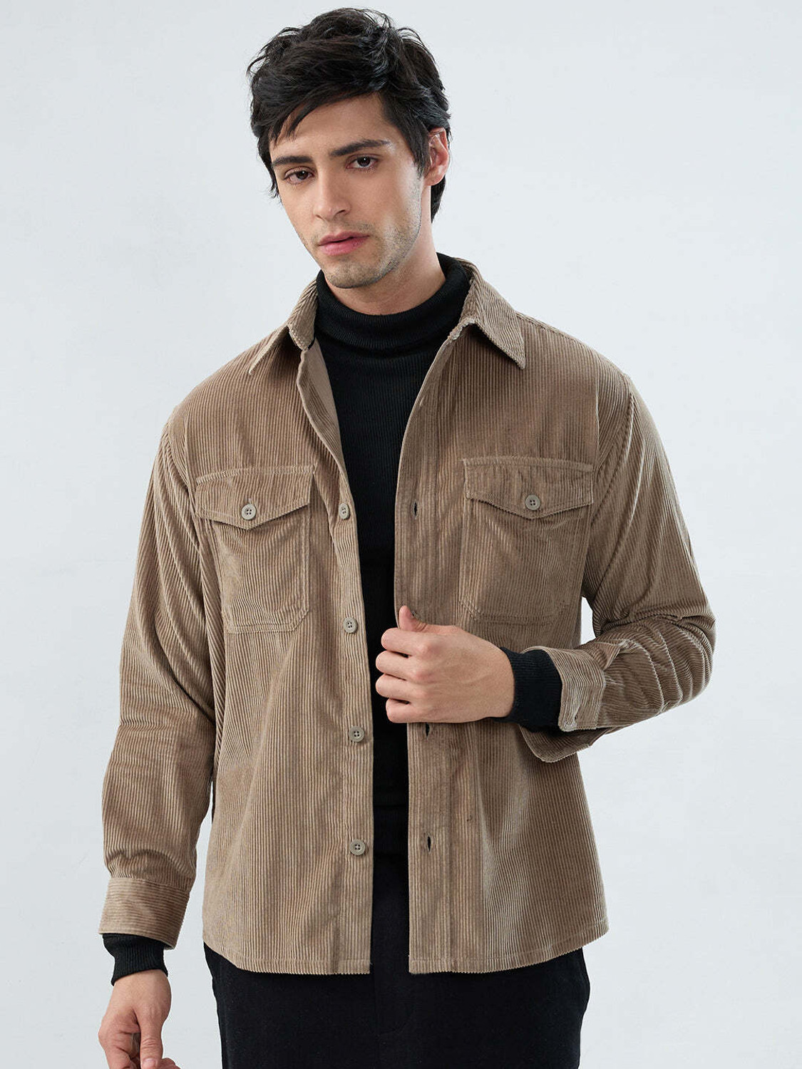 Image of VASTRADO Men Regular Fit Solid Cut Away Collar Casual Shirt