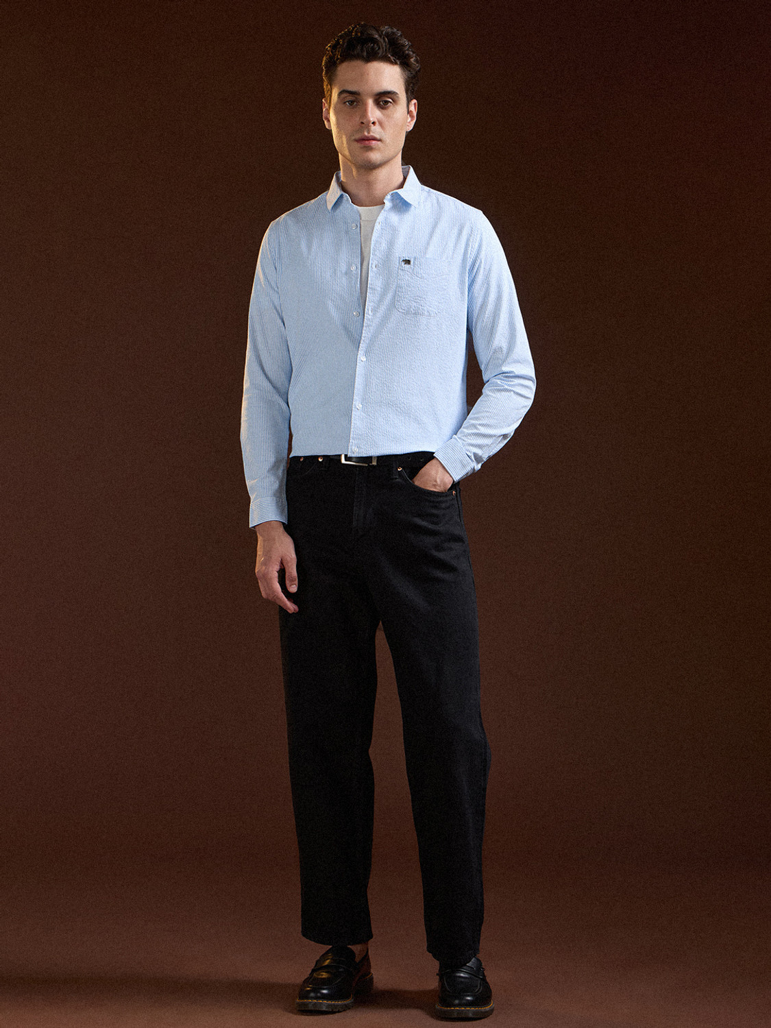 Image of THE BEAR HOUSE Men Striped Casual Blue Shirt