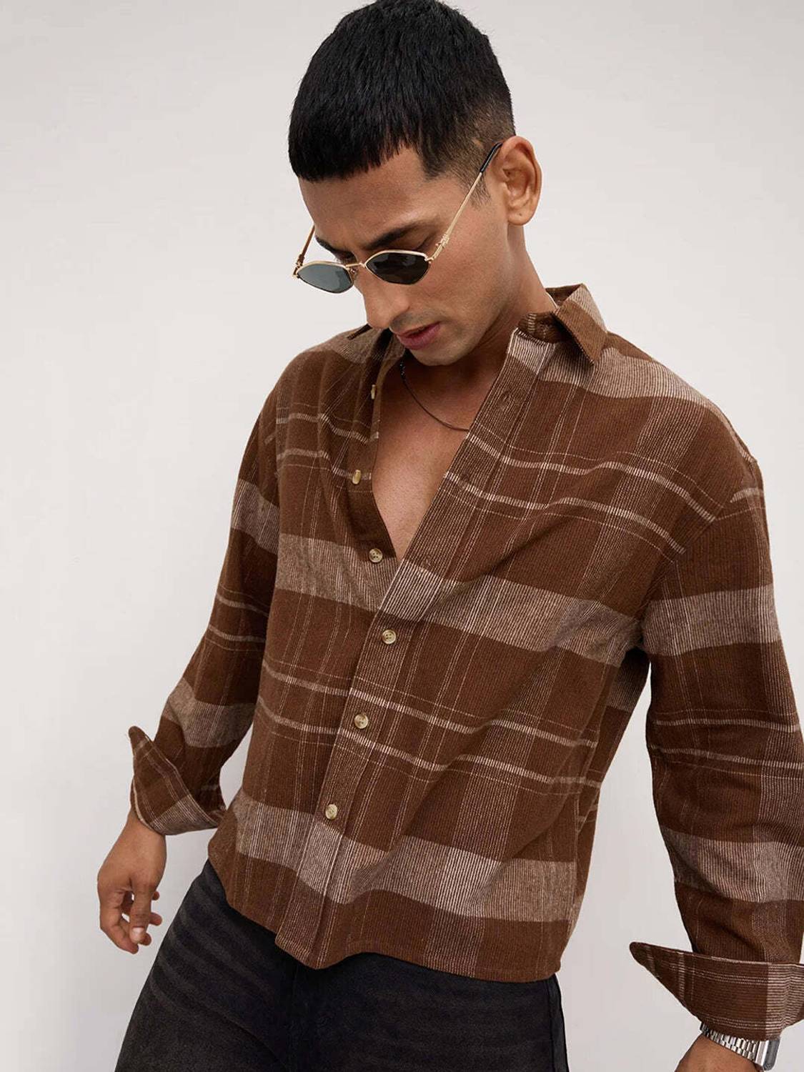 VASTRADO Men Checkered Casual Brown Shirt - Image 2