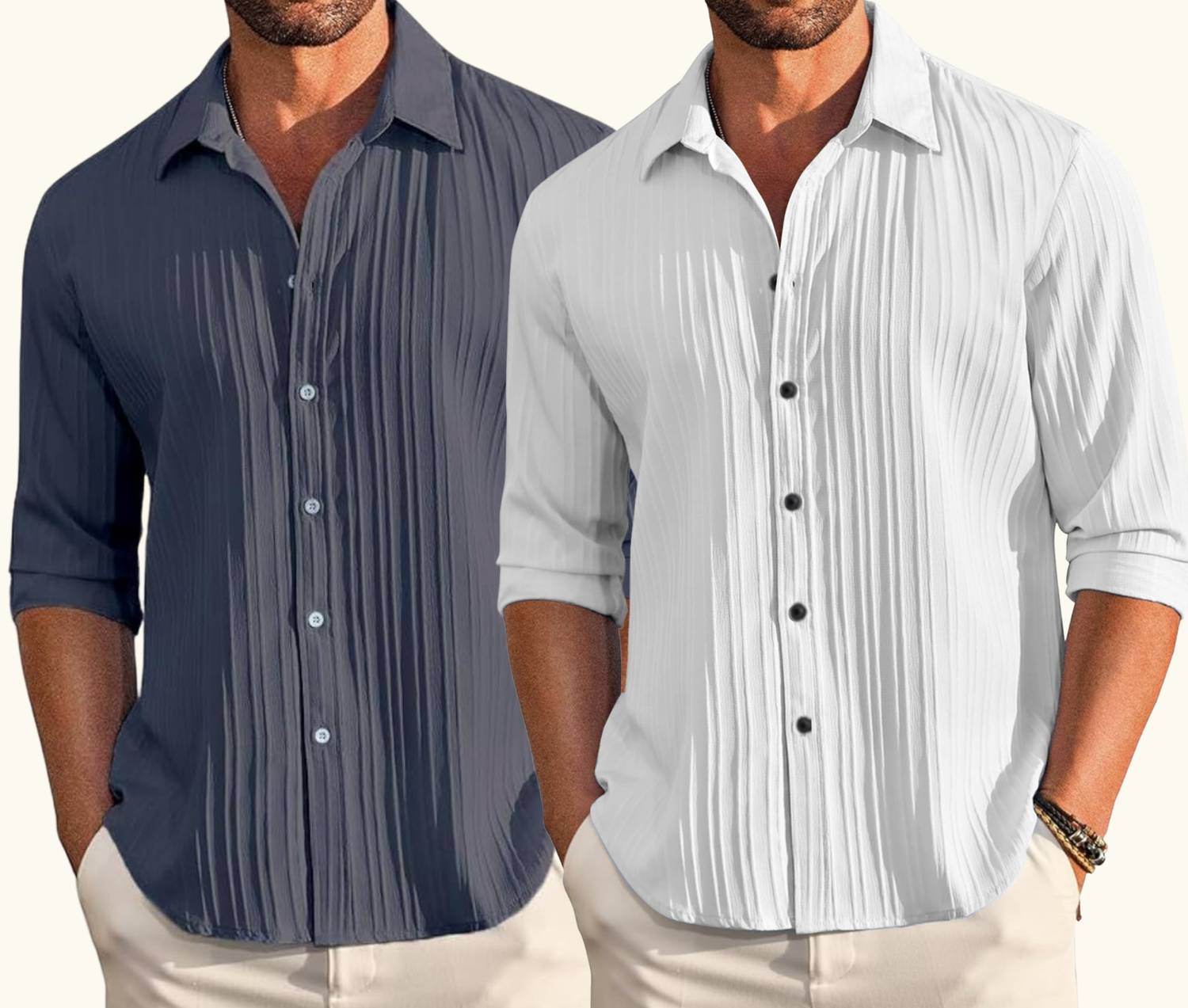 Evaless Men Grey, White Casual Shirt - Image 1