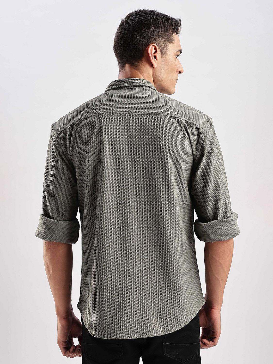Image of HERE&NOW Men Striped Casual Grey Shirt