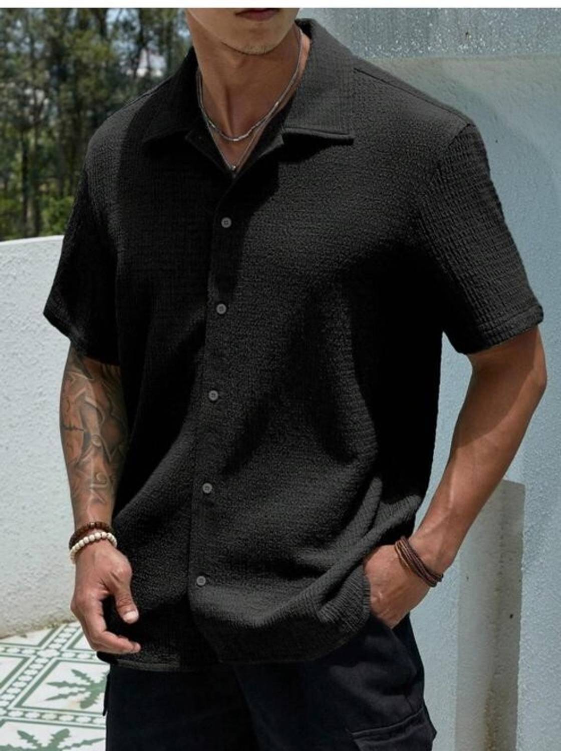 Solbiza Men Regular Fit Self Design Slim Collar Casual Shirt