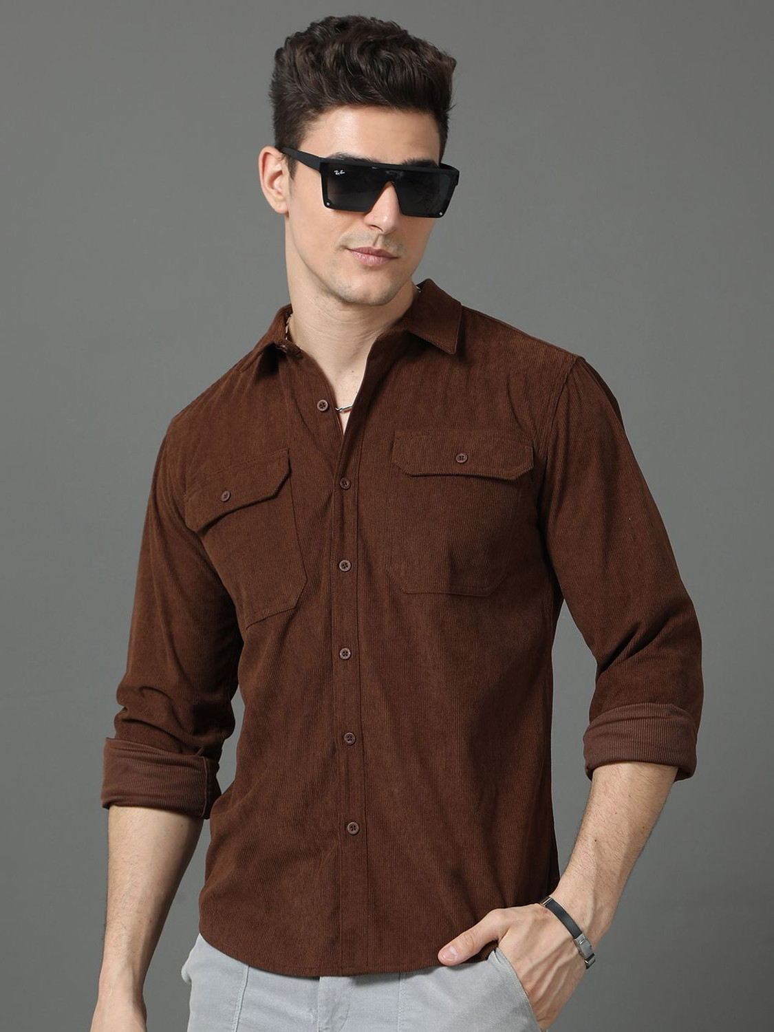 Image of HERE&NOW Men Regular Fit Solid Casual Shirt