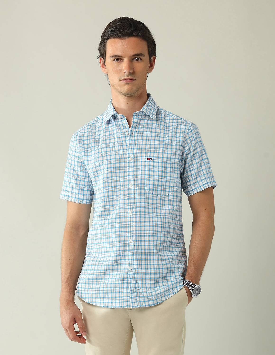AD by Arvind Men Checkered Casual Blue Shirt