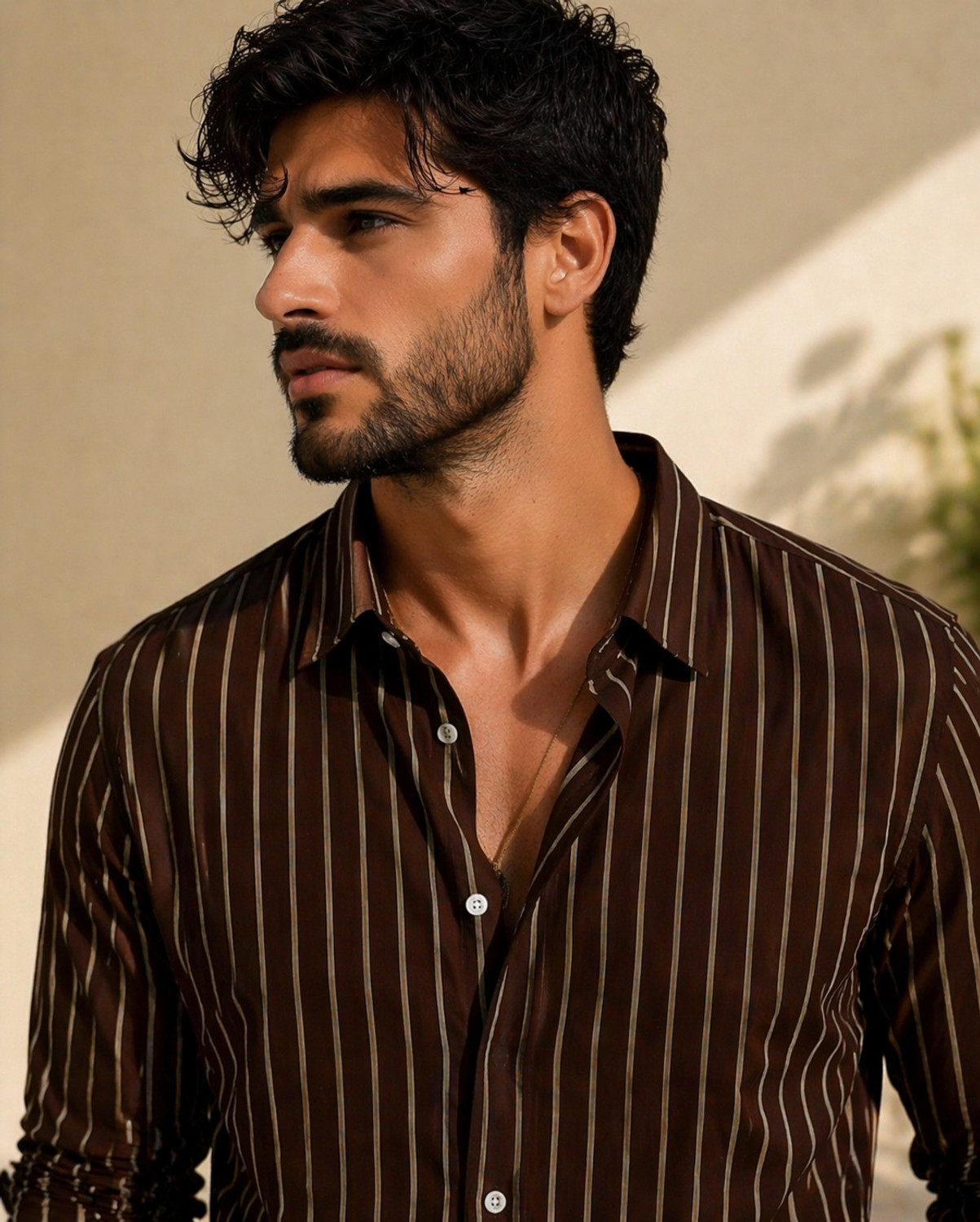Image of METRONAUT Men Striped Casual Brown Shirt