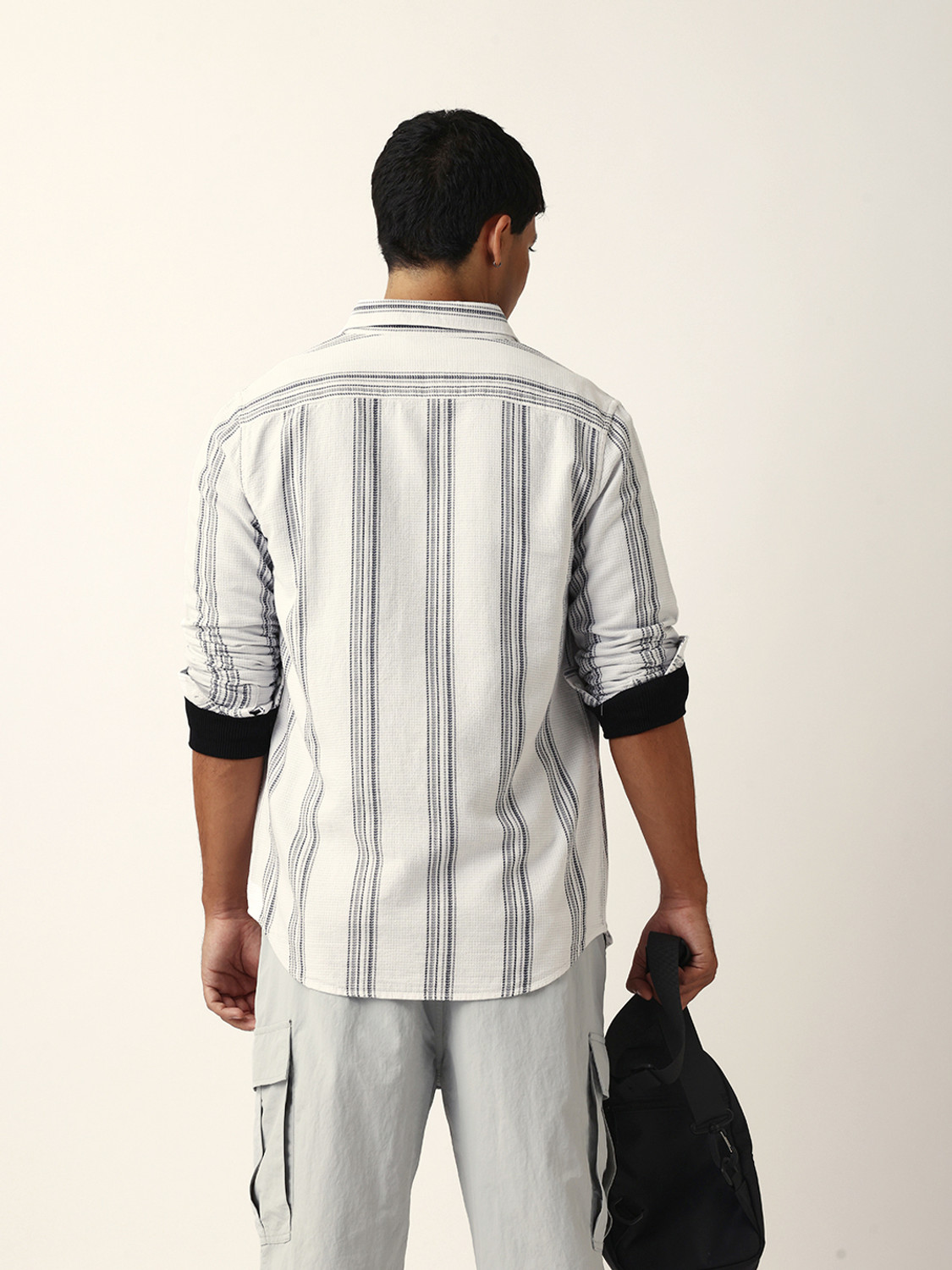 Image of THE BEAR HOUSE Men Striped Casual White Shirt