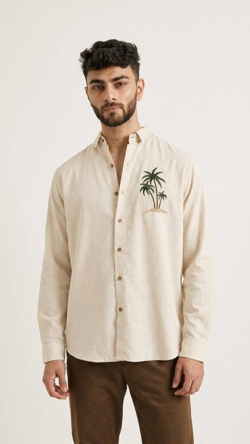shubham creeation Men Embroidered Beige Shirt - Image 3