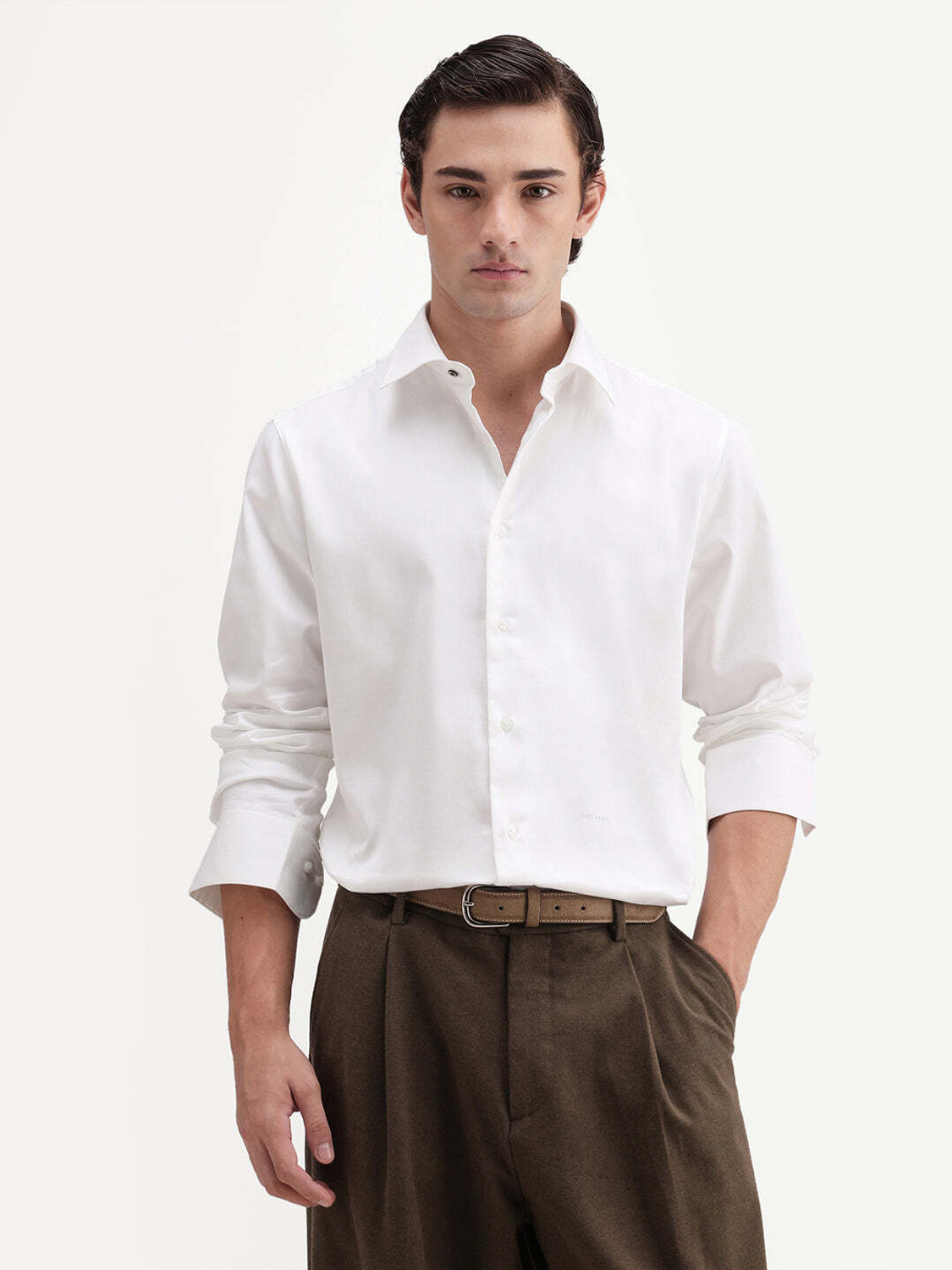 Image of RARE RABBIT Men Solid Casual White Shirt