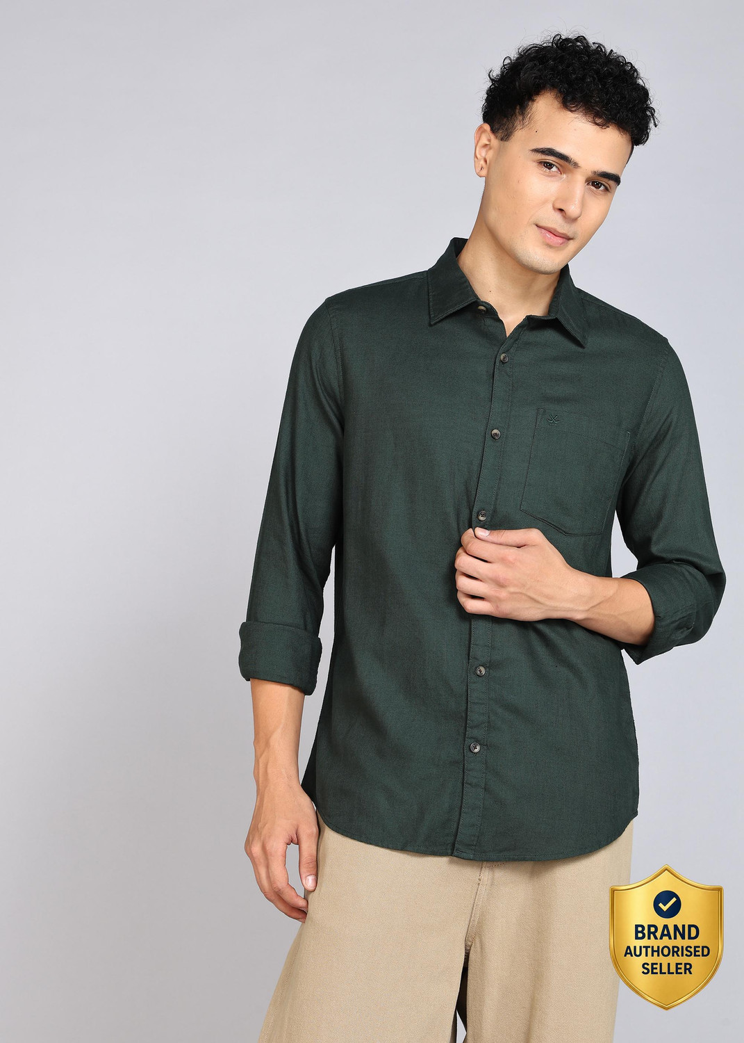 Image of WROGN Men Regular Fit Solid Casual Shirt