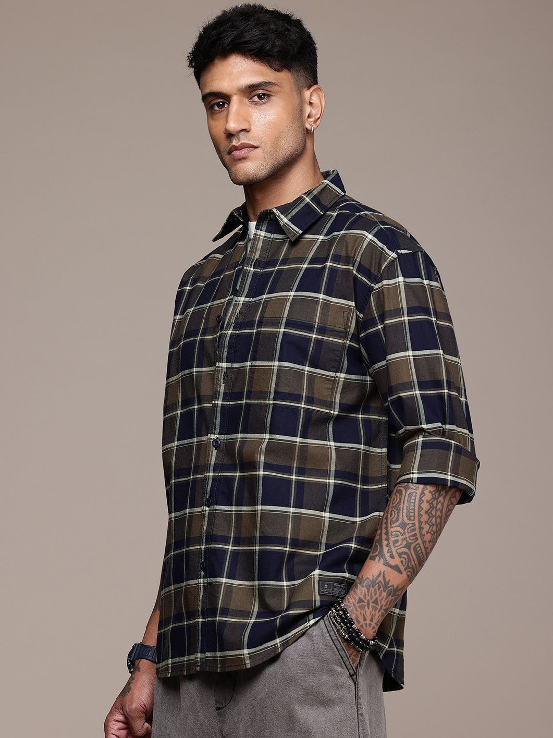 Image of Roadster Men Checkered Casual Green Shirt