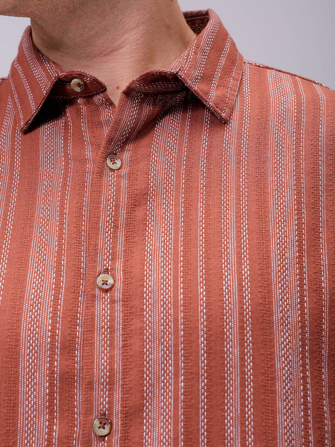 Image of The Indian Garage Co. Men Striped Casual Brown Shirt