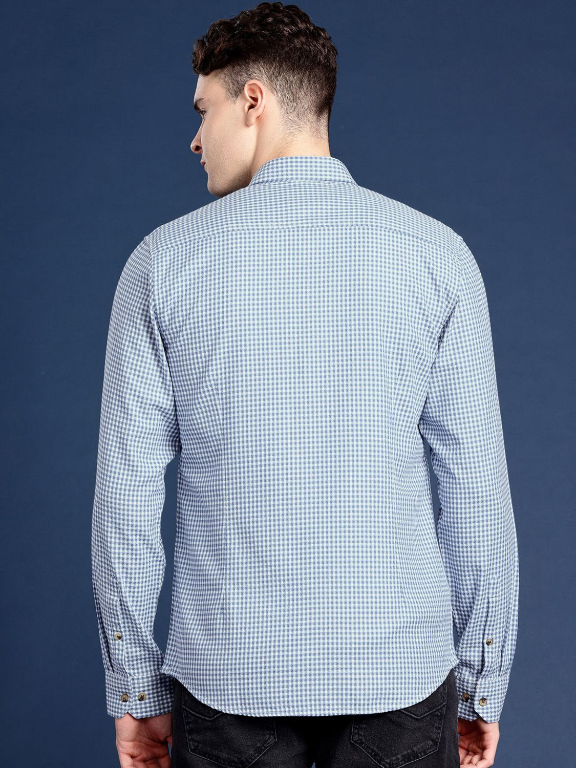 Image of Mast & Harbour Men Checkered Casual Blue Shirt
