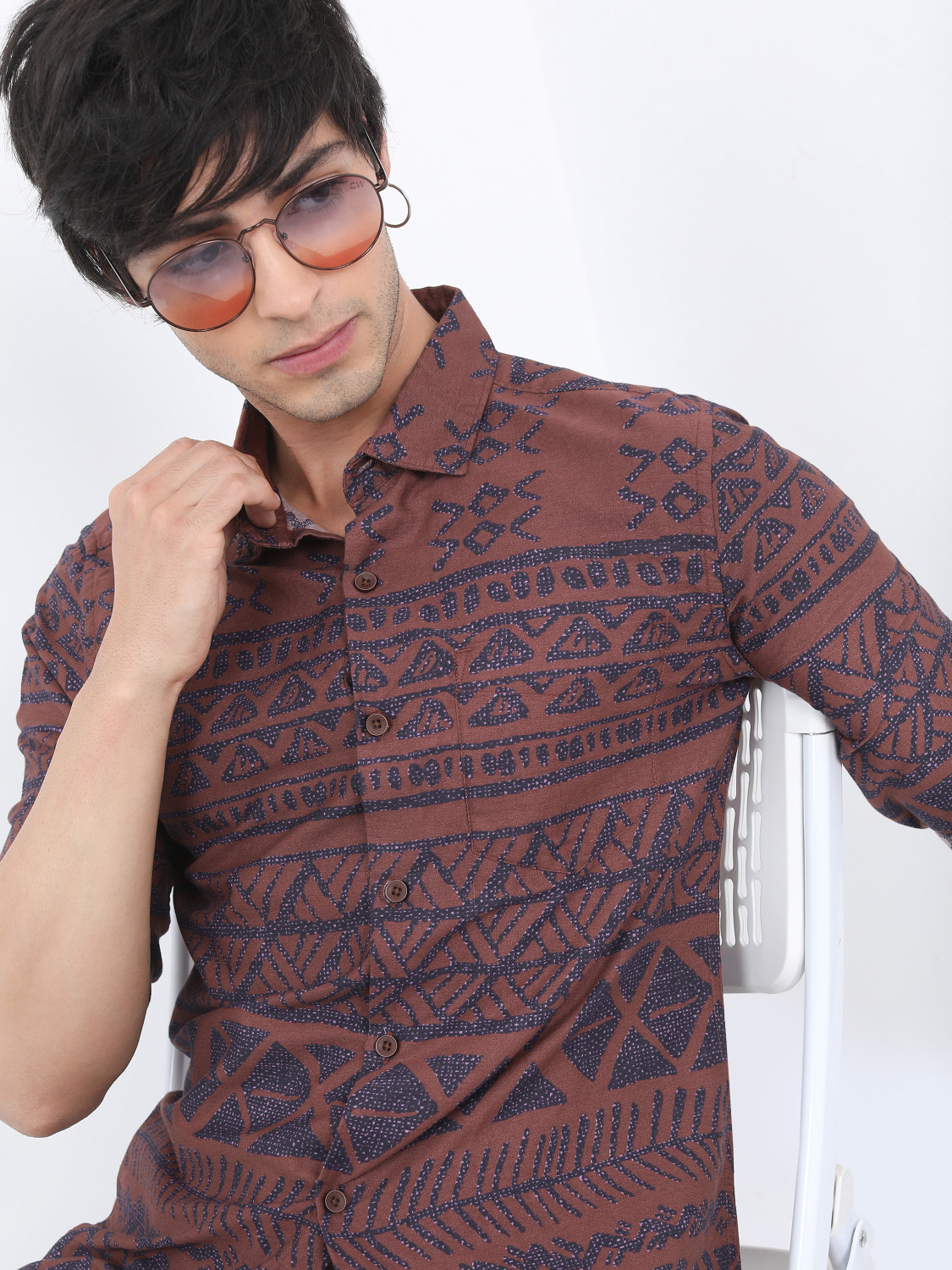 Image of KETCH Men Graphic Print Casual Brown, Blue Shirt