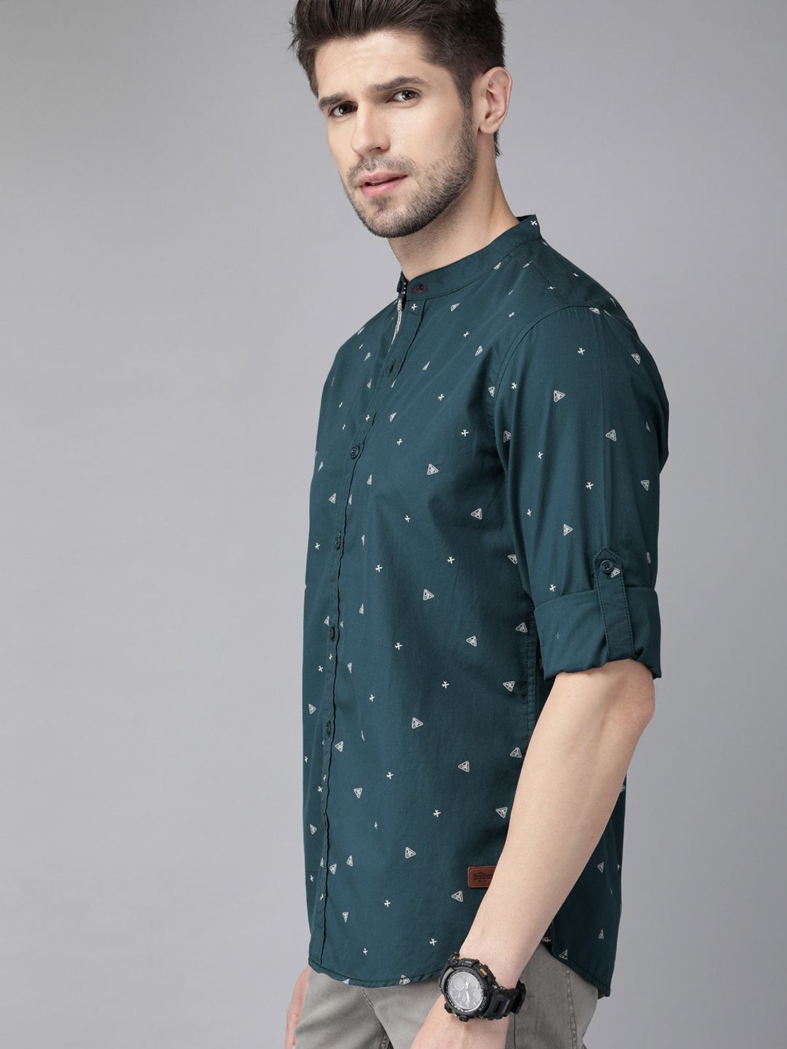 Image of Roadster Men Printed Casual Green Shirt