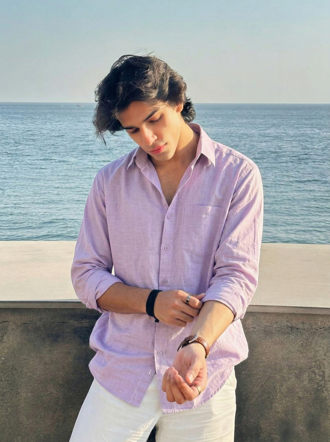 Image of Dhakre fashion Men Solid Casual Purple Shirt