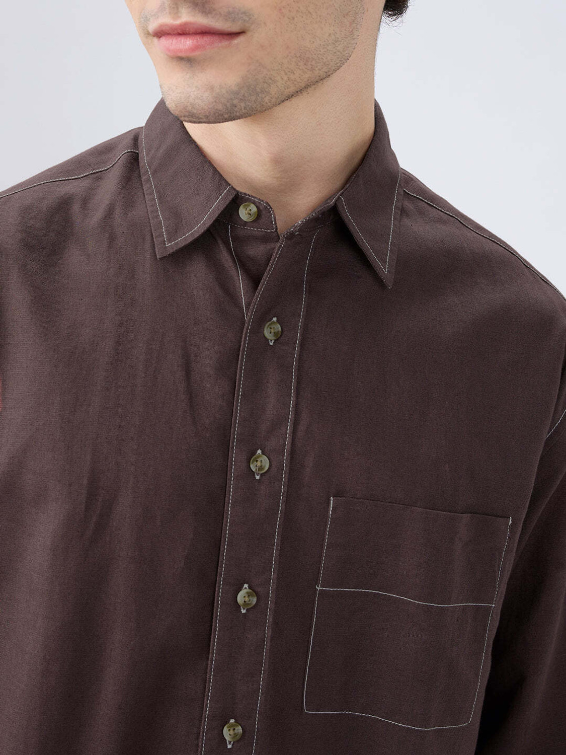 Image of VASTRADO Men Solid Casual Brown Shirt