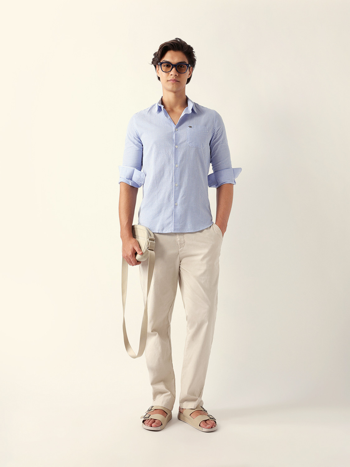 Image of THE BEAR HOUSE Men Striped Casual Blue Shirt