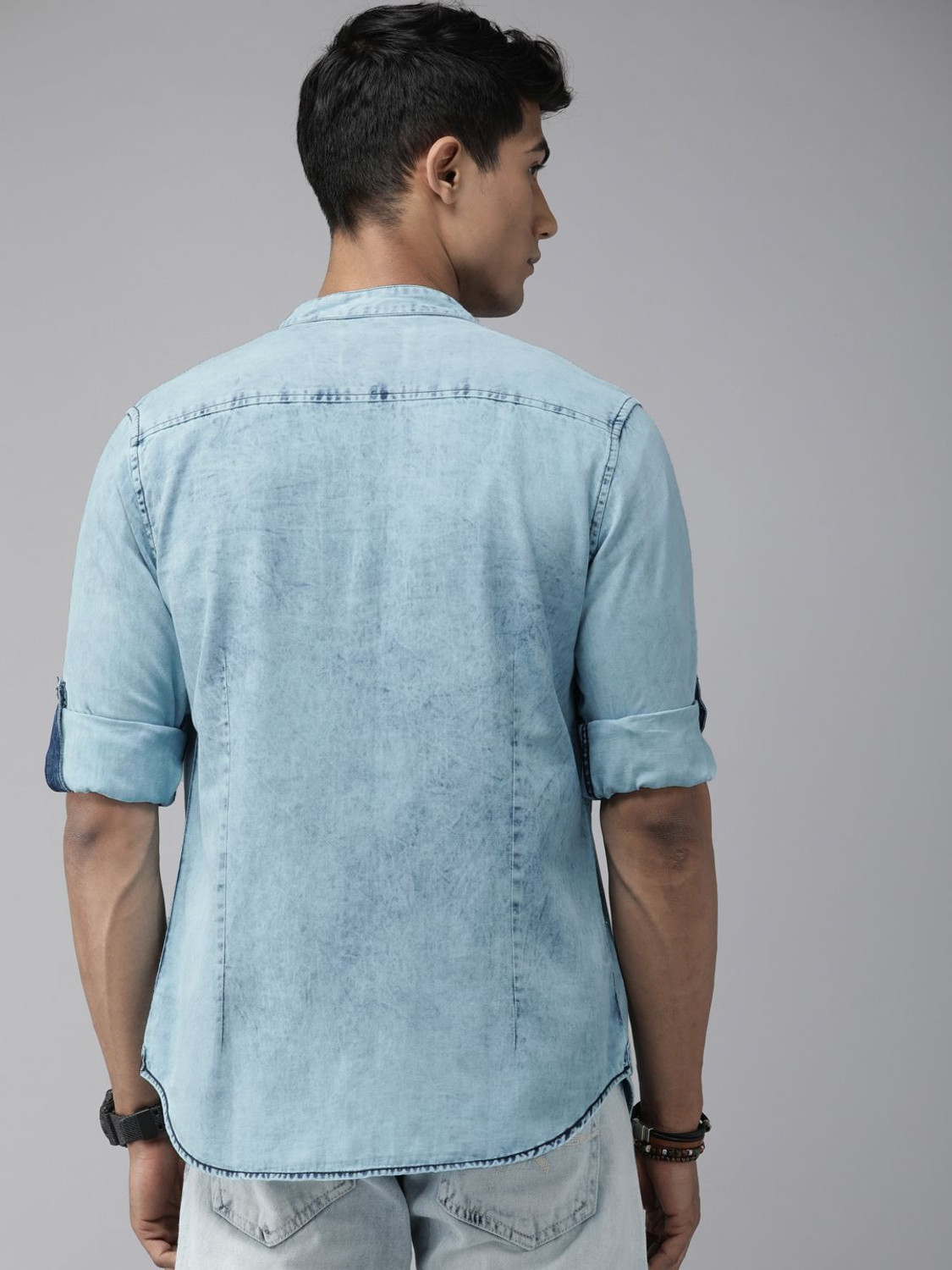 Image of Roadster Men Solid Casual Blue Shirt