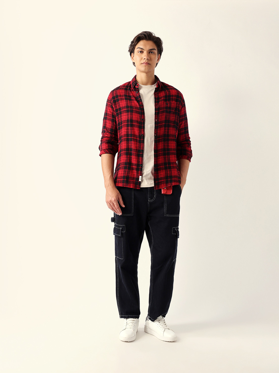 Image of THE BEAR HOUSE Men Checkered Casual Red Shirt