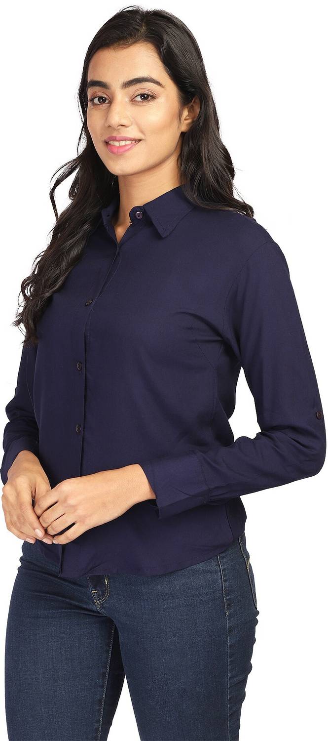 Jacinta Women Solid Casual Blue Shirt
