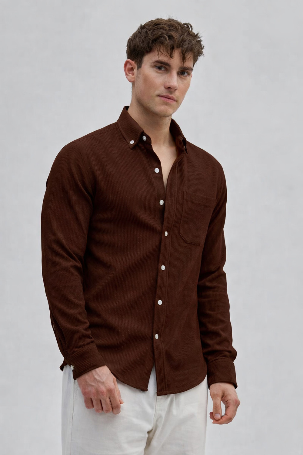 Image of COMBRAIDED Men Self Design Casual Brown Shirt