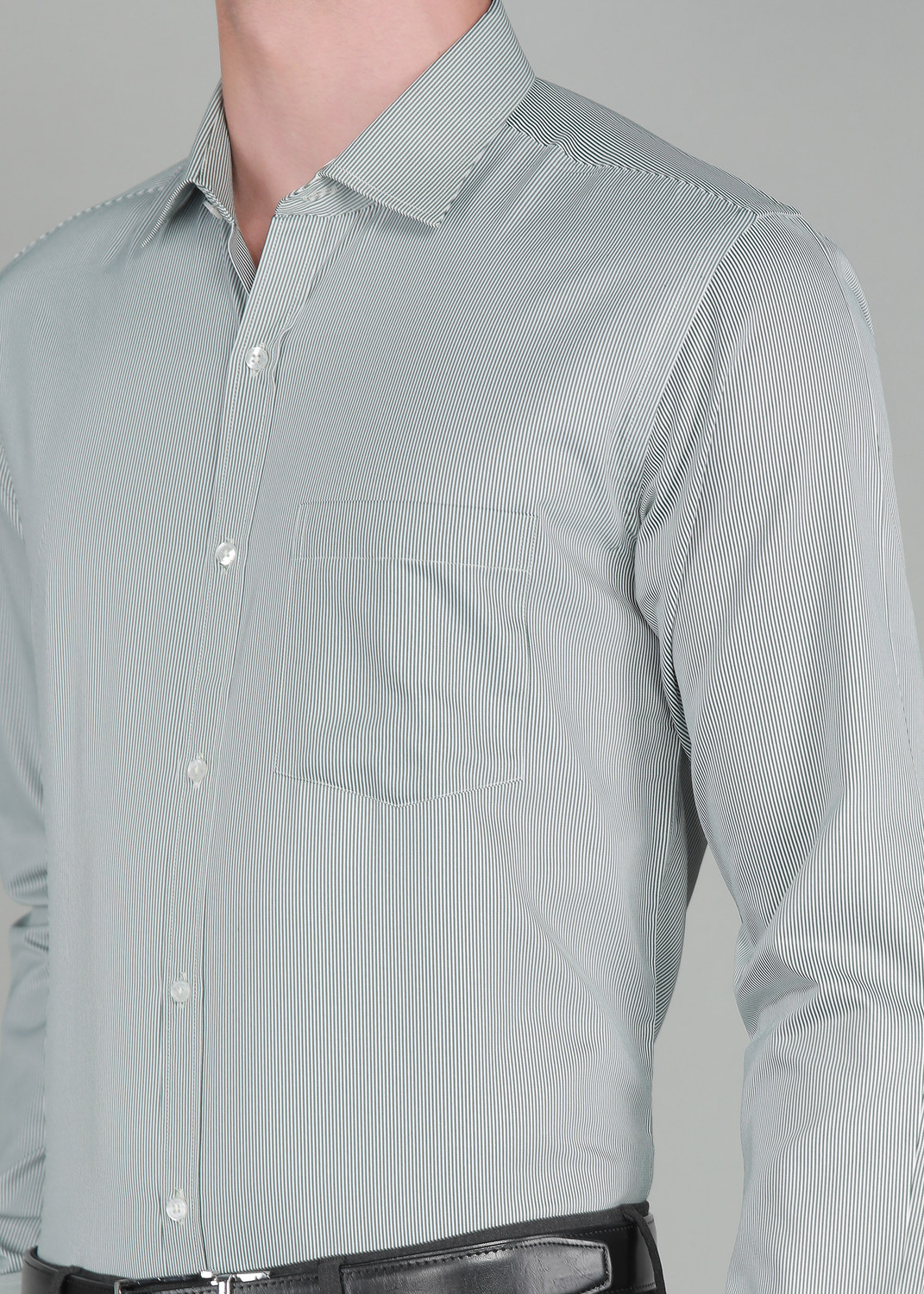 Image of PARK AVENUE Men Striped Formal Green Shirt