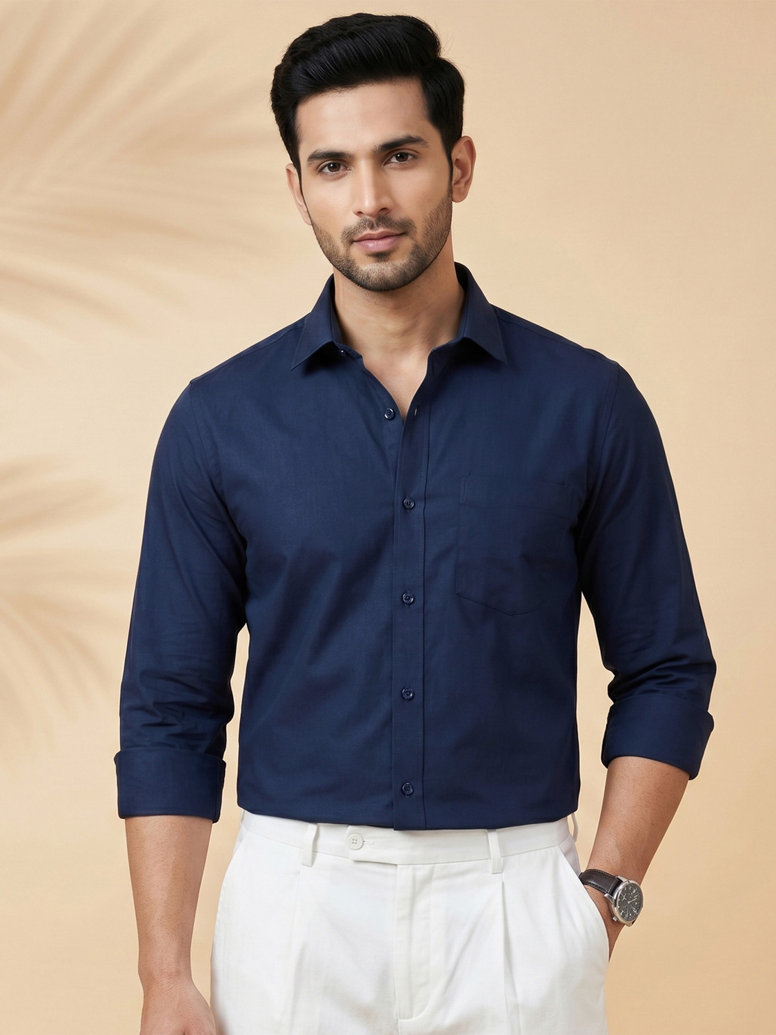 Image of METRONAUT Men Solid Formal Dark Blue Shirt