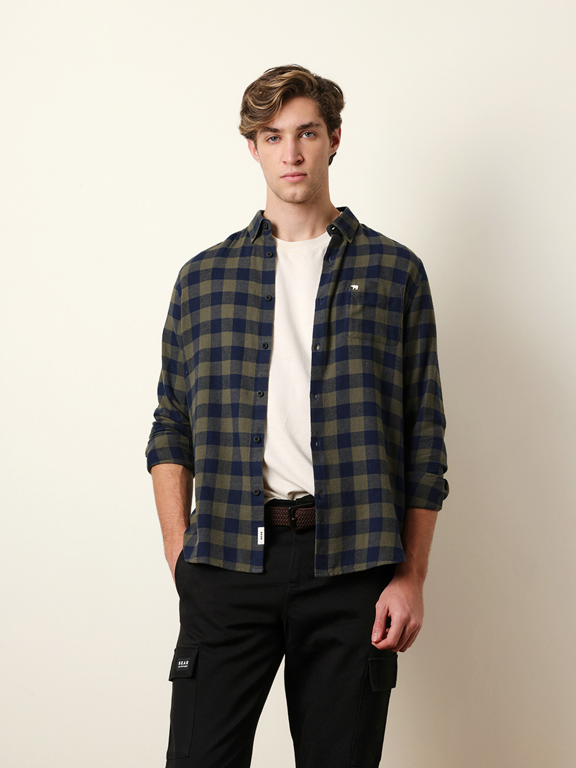 Image of THE BEAR HOUSE Men Checkered Casual Blue Shirt