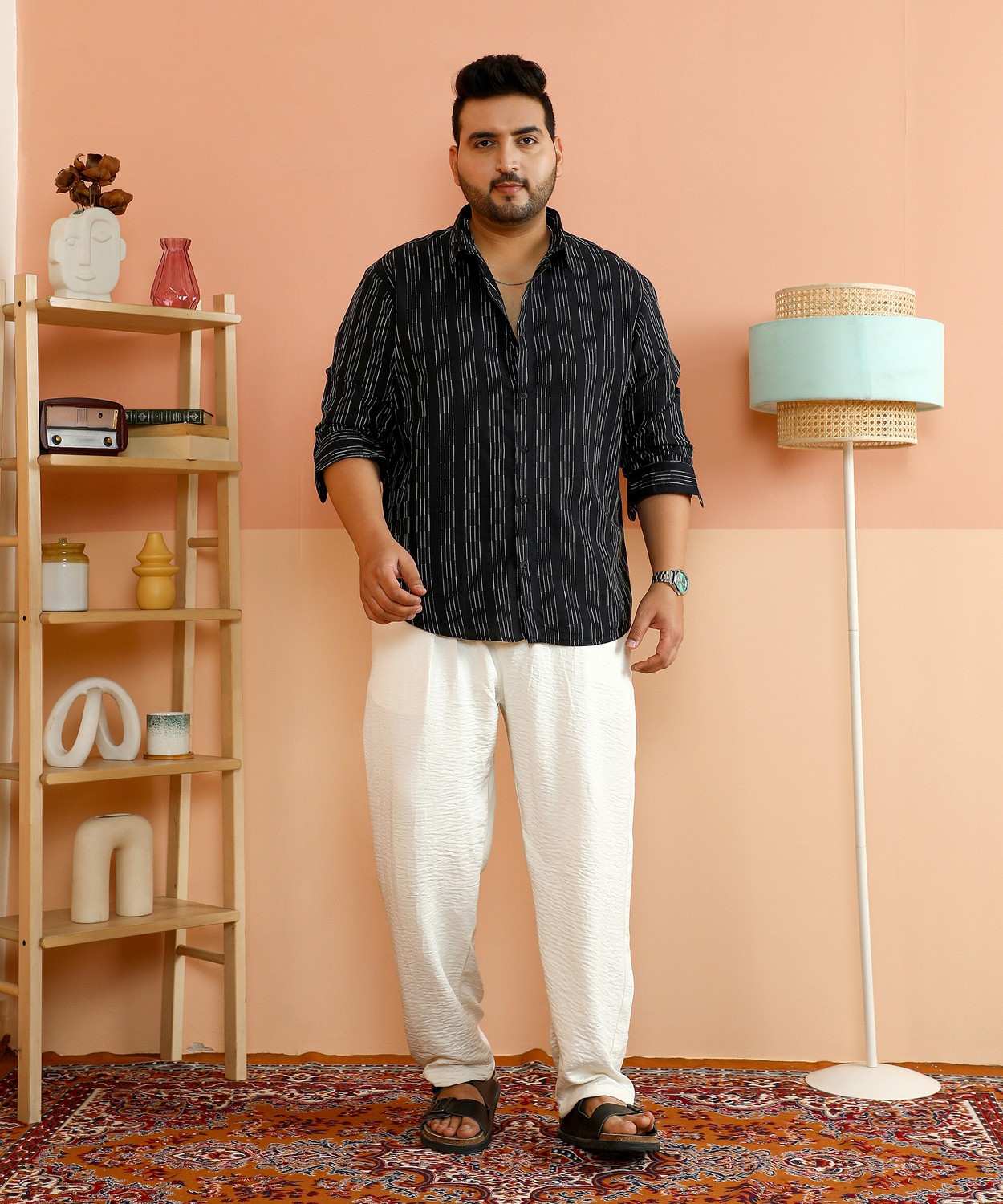 Image of Instafab Plus Men Striped Casual Black Shirt