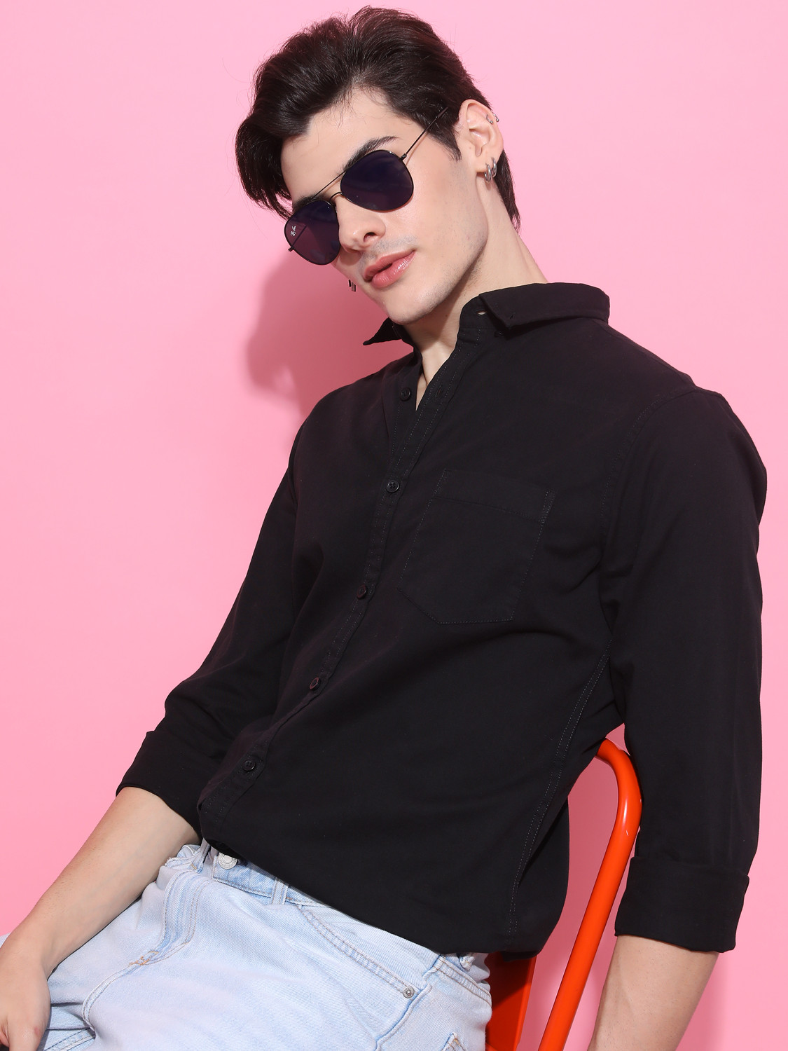 Image of HIGHLANDER Men Solid Casual Black Shirt