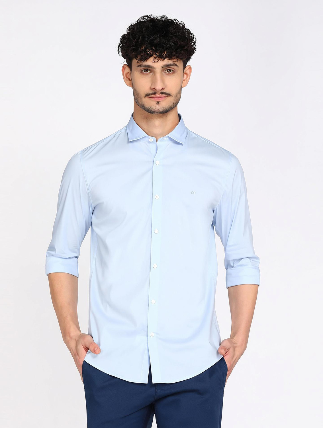 Image of PETER ENGLAND Men Solid Casual Light Blue Shirt