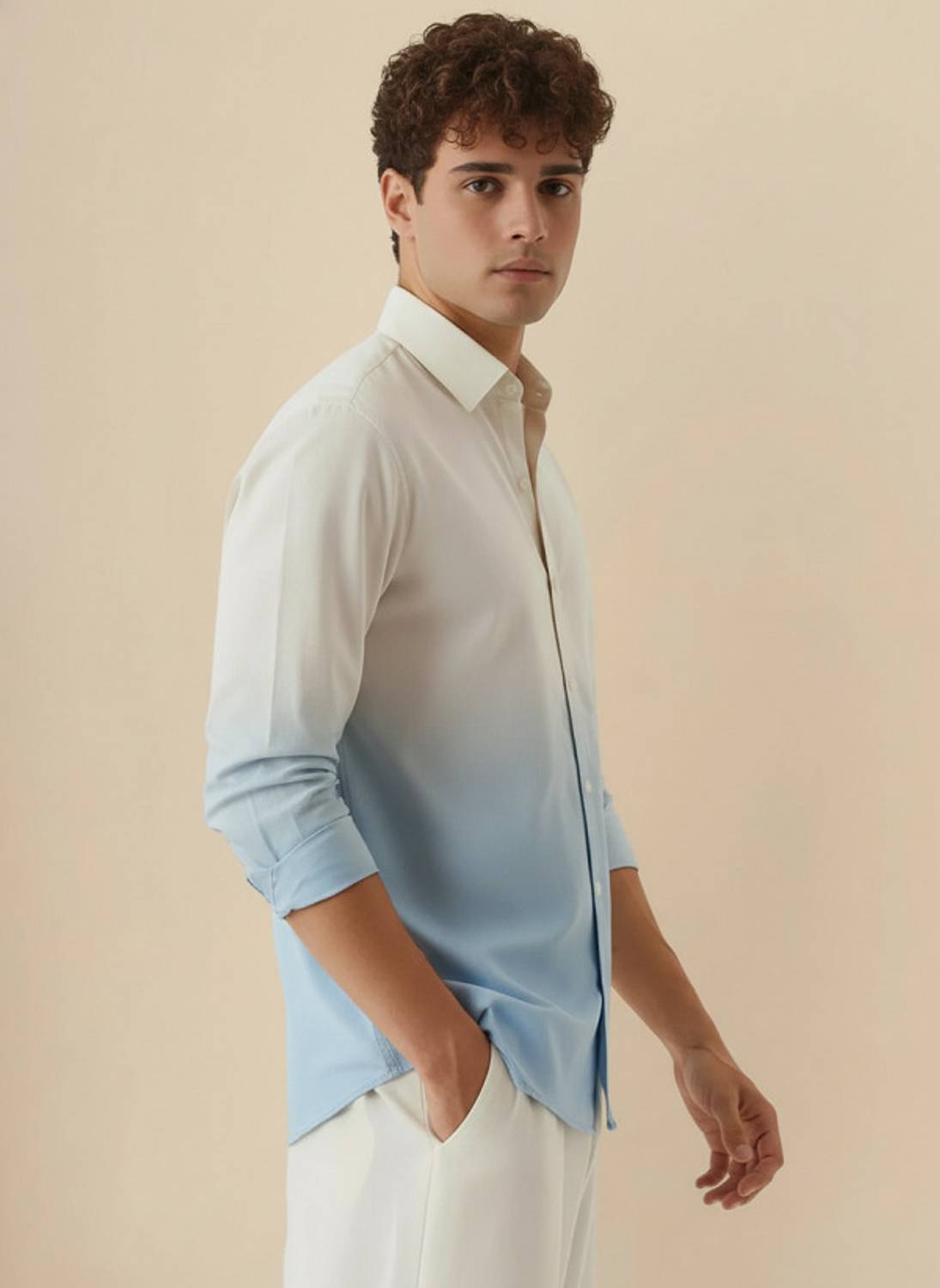 Men Regular Fit Dyed/Ombre, Printed Spread Collar Casual Shirt - Image 3