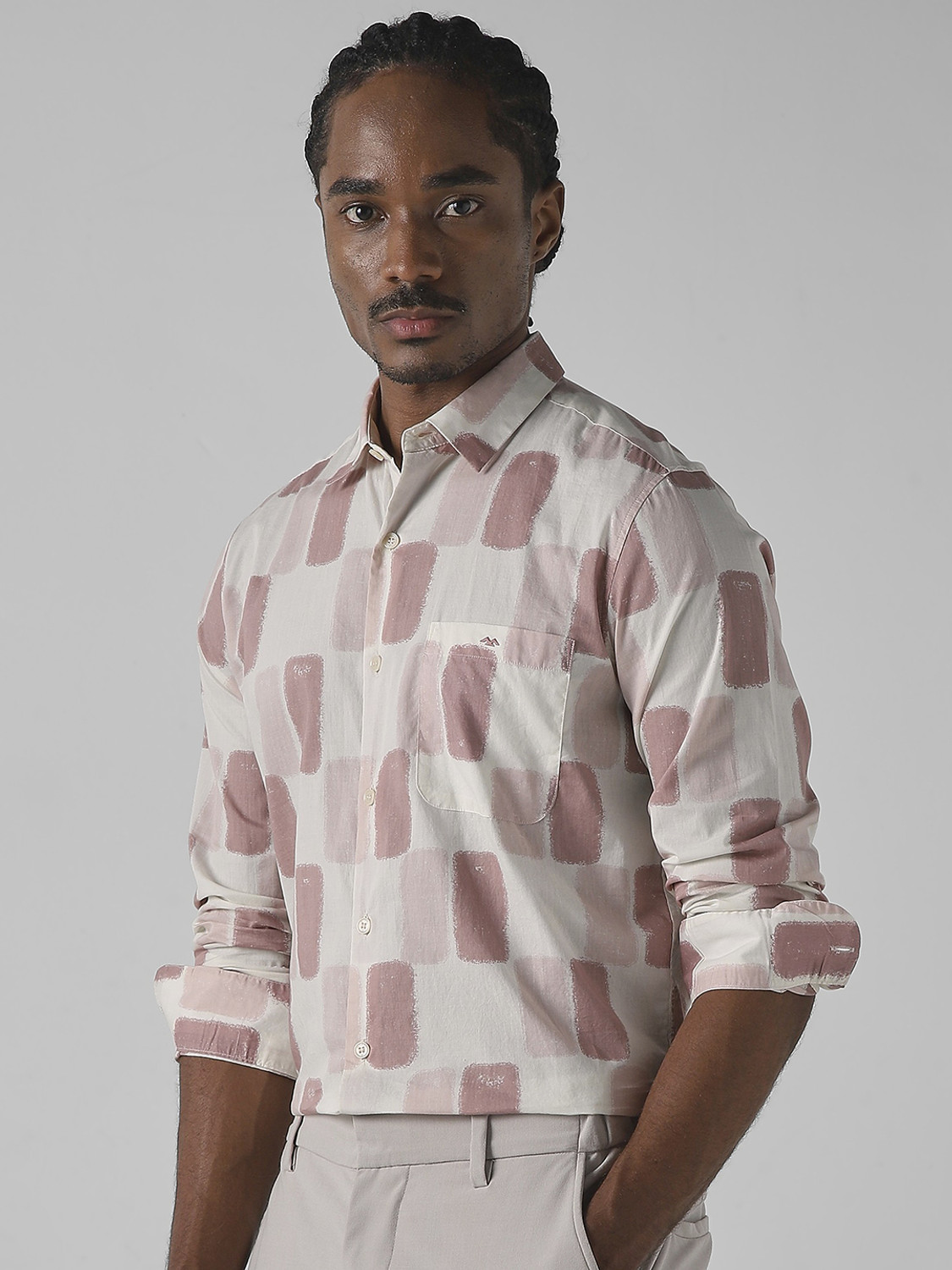 Image of MUFTI Men Printed Casual Pink Shirt