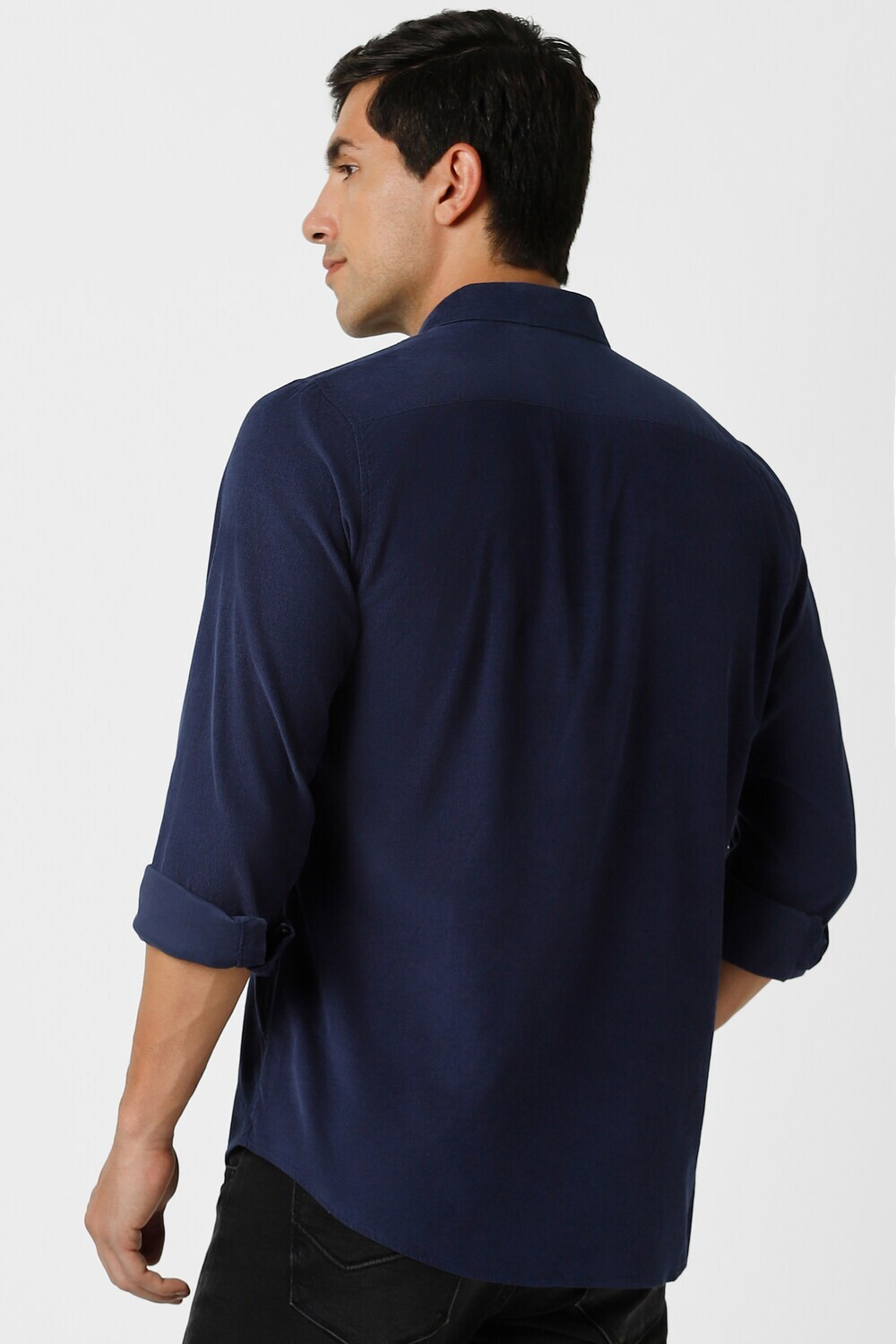 Image of PETER ENGLAND Men Solid Casual Dark Blue Shirt