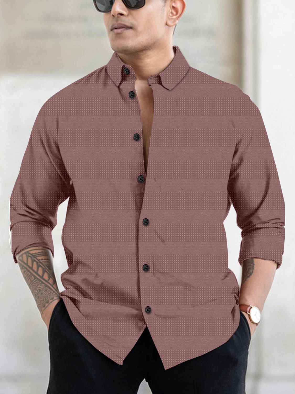 Lolark Men Printed Casual Khaki Shirt