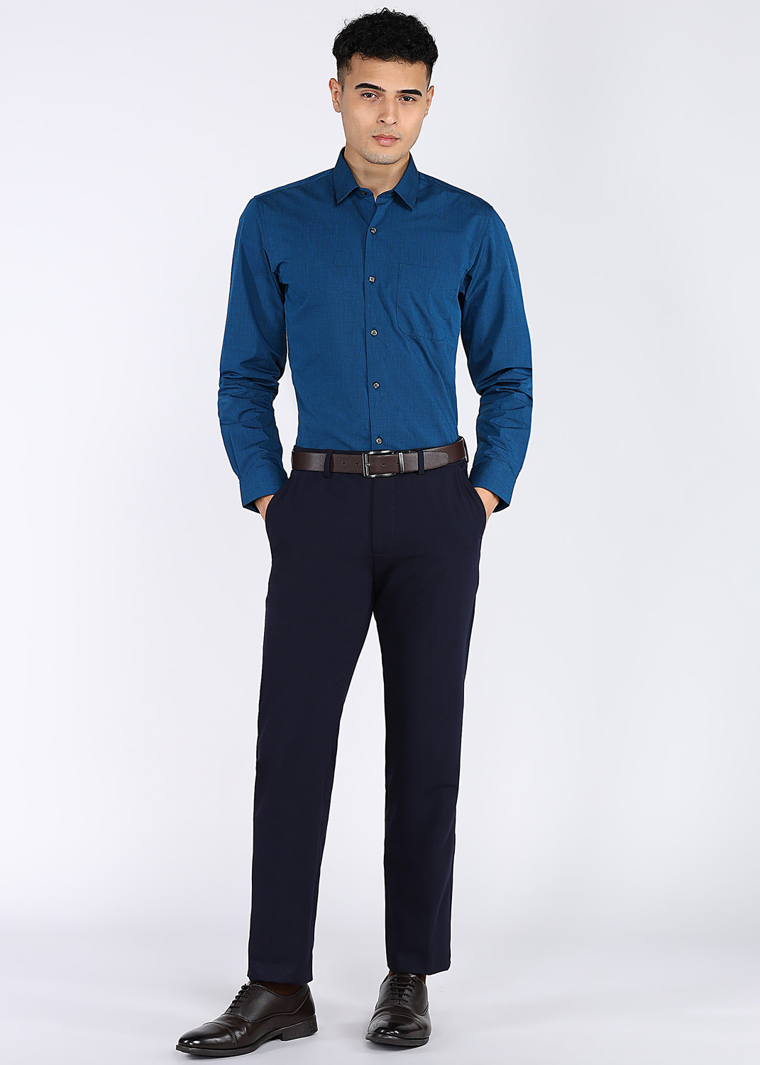 Image of PETER ENGLAND Men Checkered Formal Dark Blue Shirt