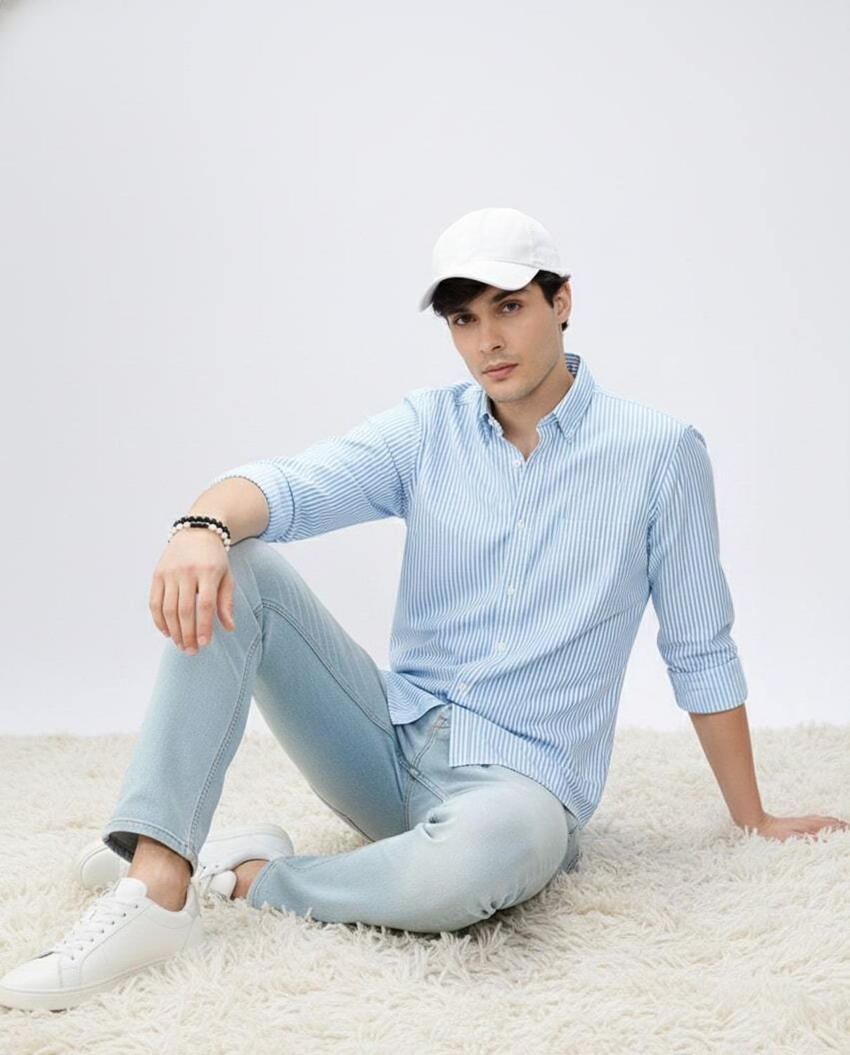 Image of EIGHTEEN UP Men Striped Casual Blue Shirt