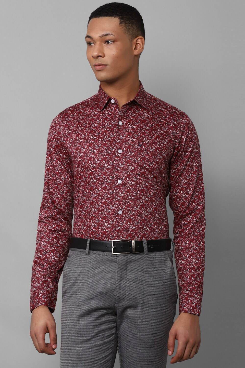 Allen Solly Men Printed Formal Maroon, White Shirt