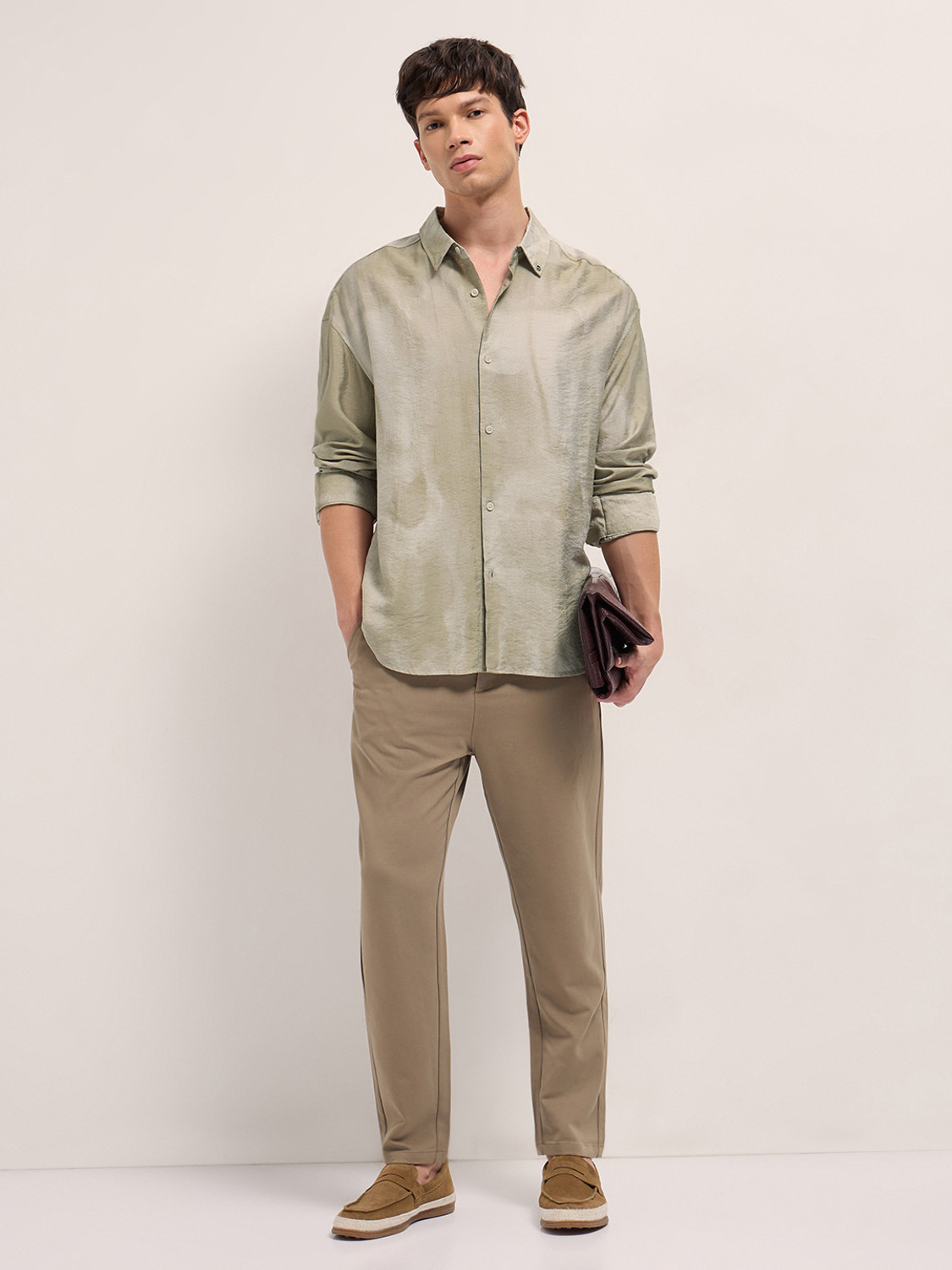 Image of THE BEAR HOUSE Men Solid Casual Cream Shirt