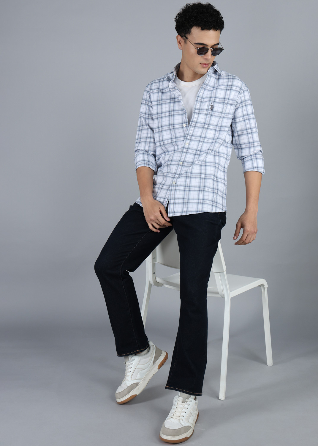 Image of U.S. POLO ASSN. Men Tailored Fit Solid Cut Away Collar Casual Shirt