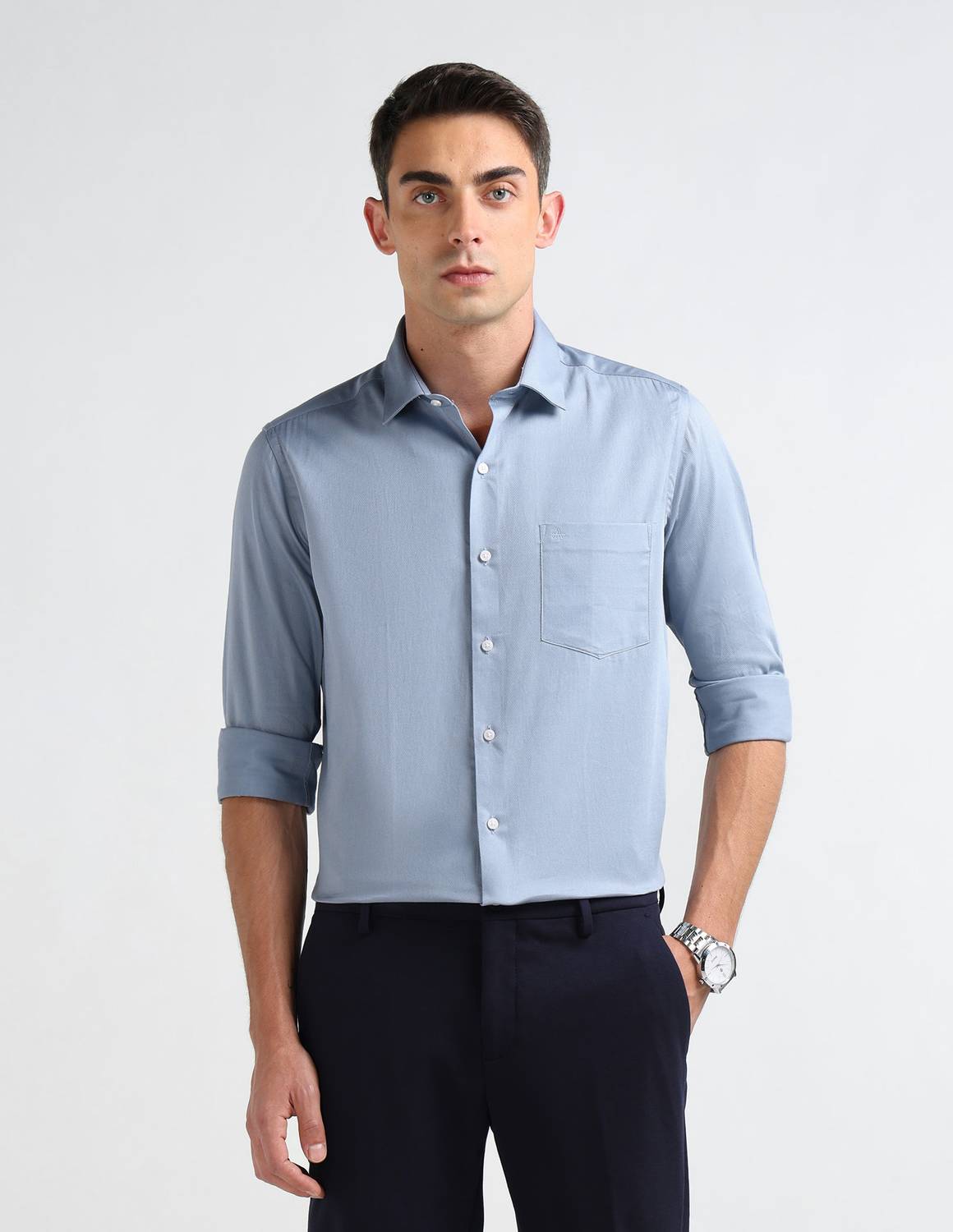 ARROW Men Solid Formal Blue Shirt
